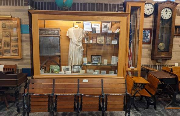 Display case with historical items