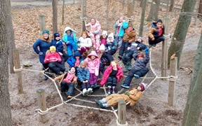 Students on rope hammock