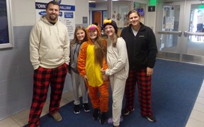 Students dressed up for pajama day.