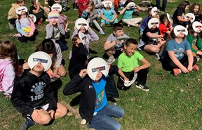 Students viewing the eclipse